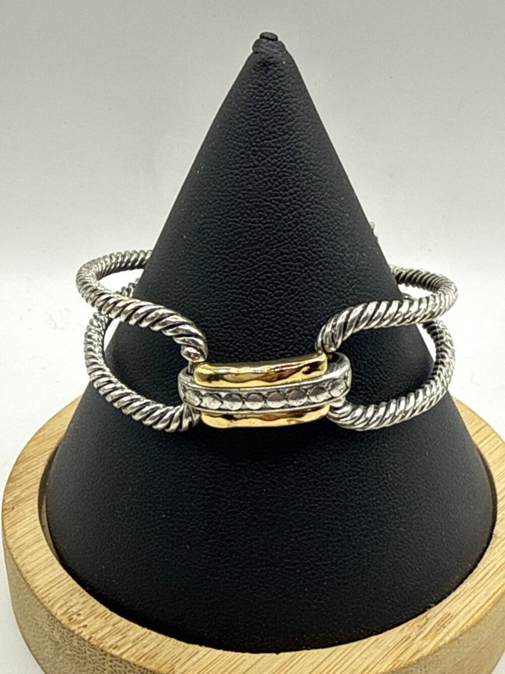 Vintage Double Cable Twist Toggle Chain Bracelet Chic Textured Link Estate Charm